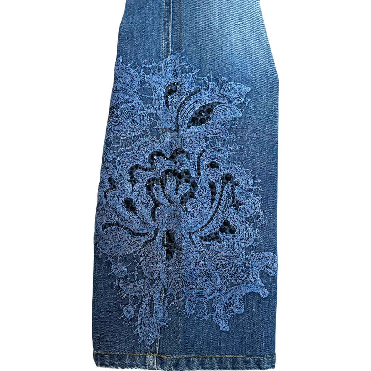Fendi Dark Wash Denim Jeans With Beaded Logo Embroidery