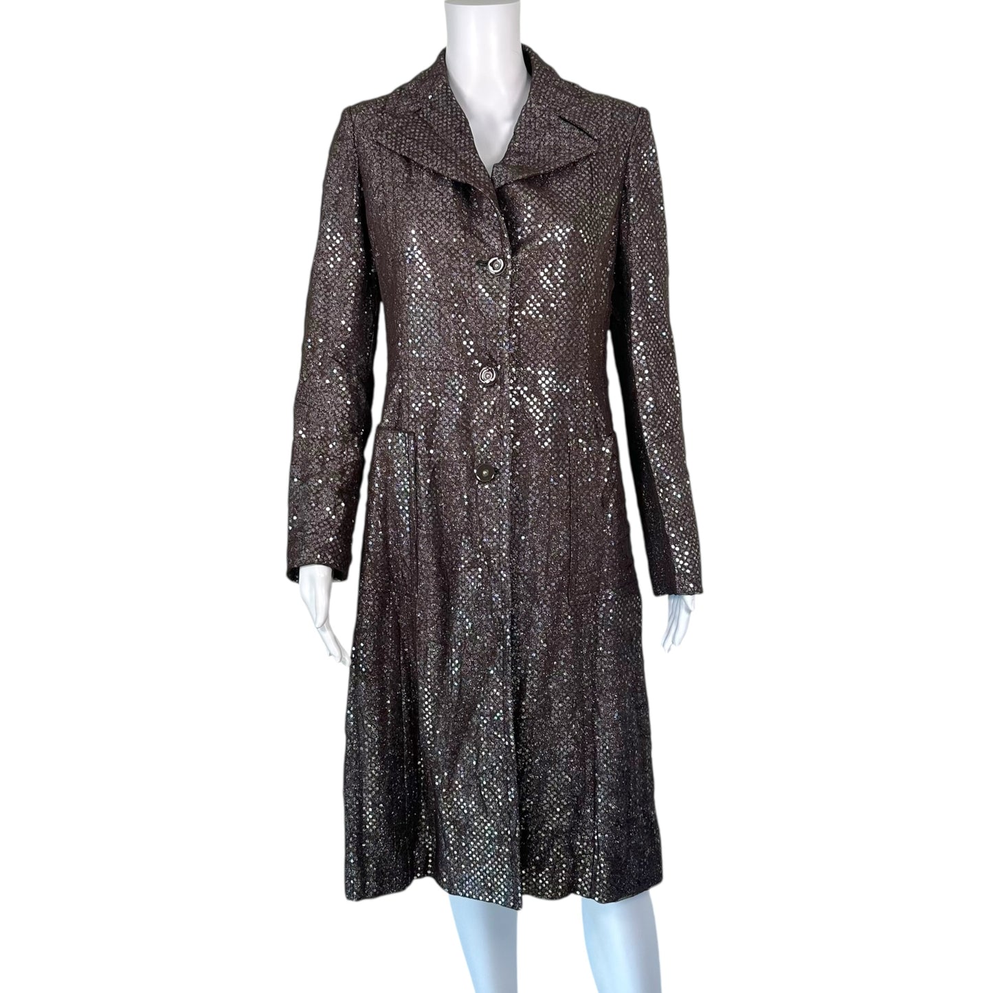 Just Cavalli Roberto Cavalli Brown Sequin & Mesh Trench Coat