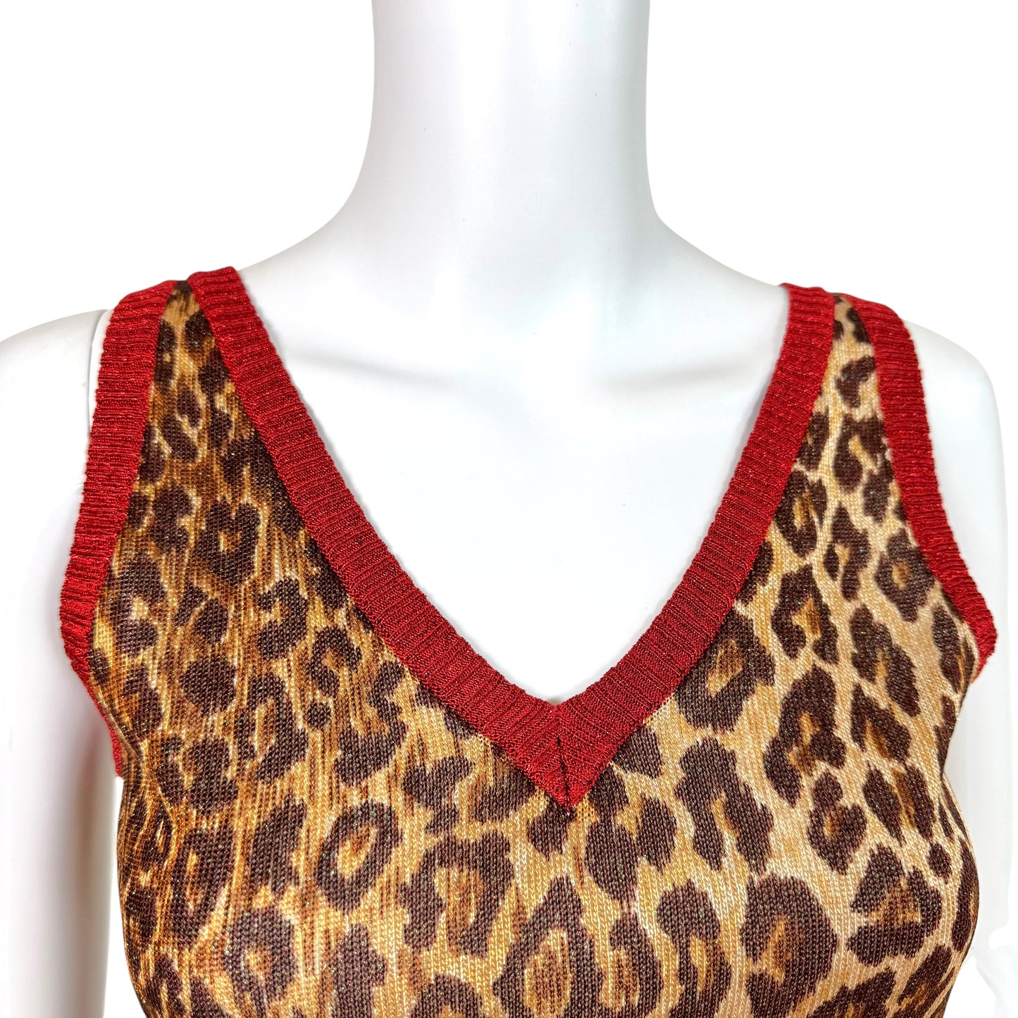 D&G Dolce & Gabbana F/W 2000 Metallic Leopard & Red Trim Knit Tank