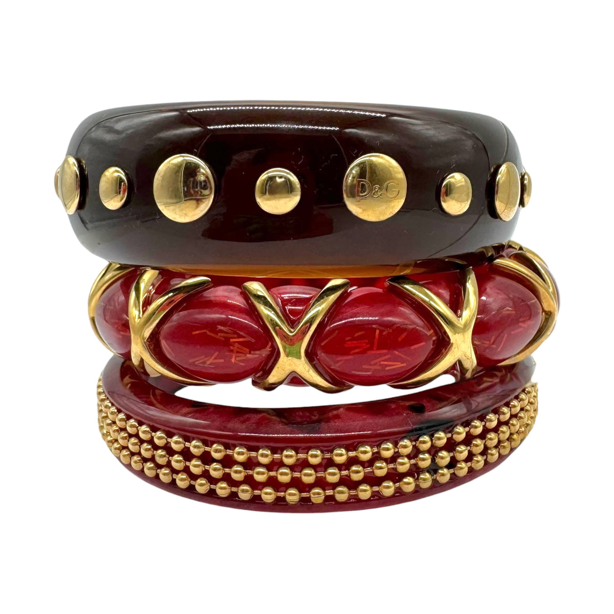 Dolce & Gabbana Burgundy Brown Studded Bangle Bracelets