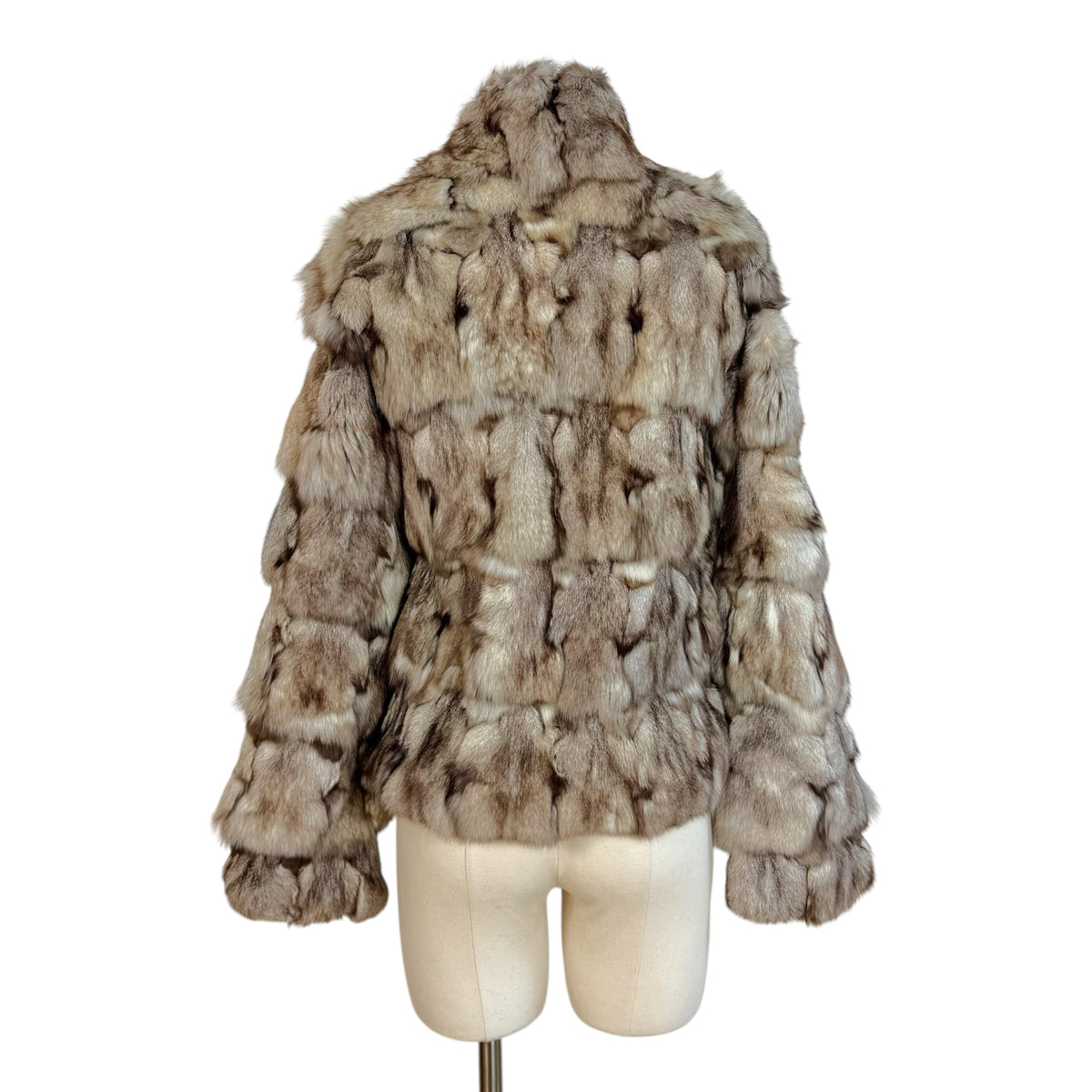 Epolene Fox Fur Coat Patchwork Design High Neck M