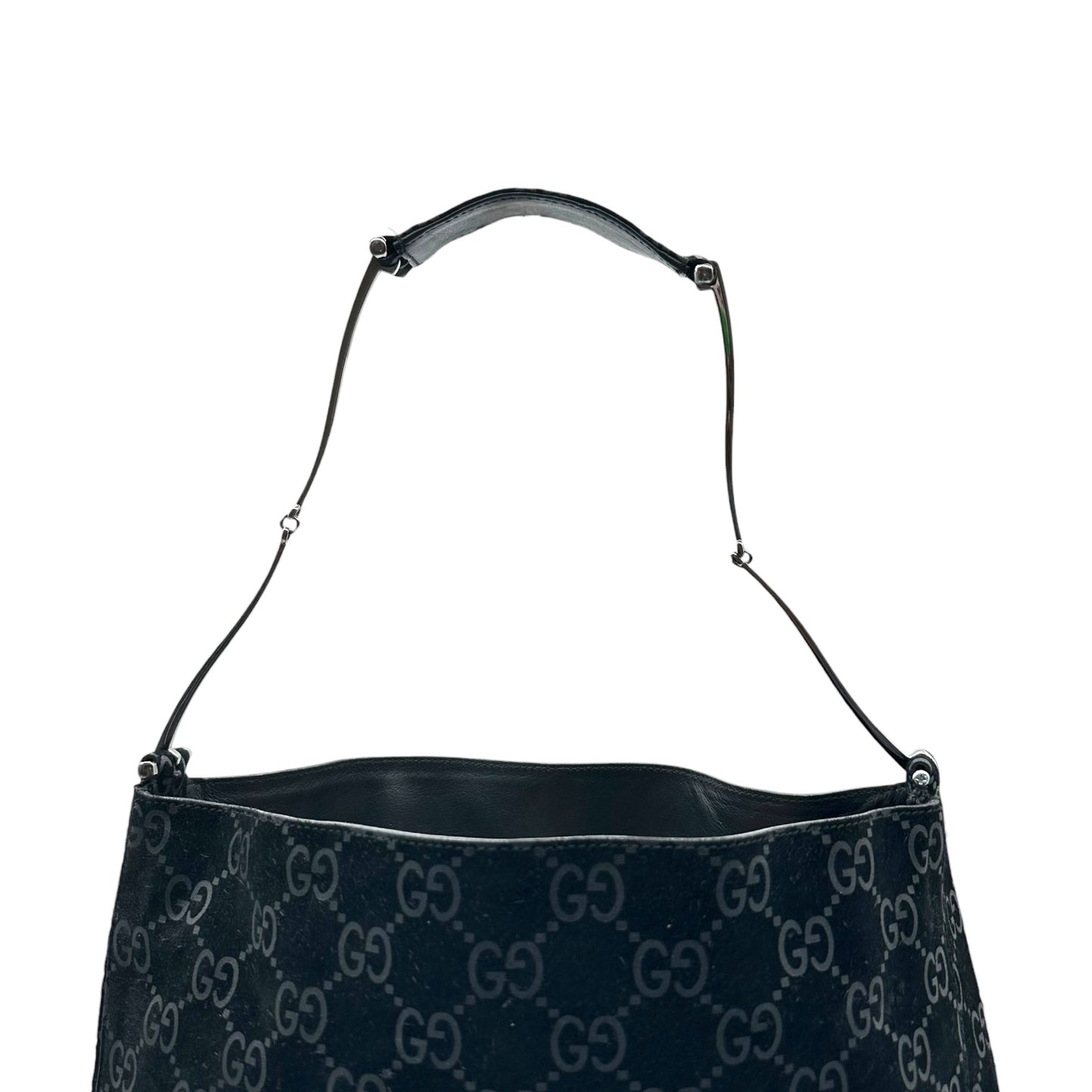 Gucci Black Suede Monogram Metal Horsebit Strap Hobo Bag *AS IS*