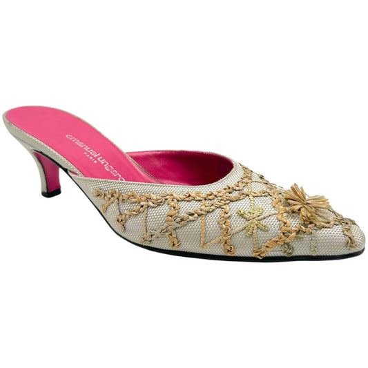 Emmanuel Ungaro Raffia Embroidered Kitten Heel Mules - Outfit Repeater