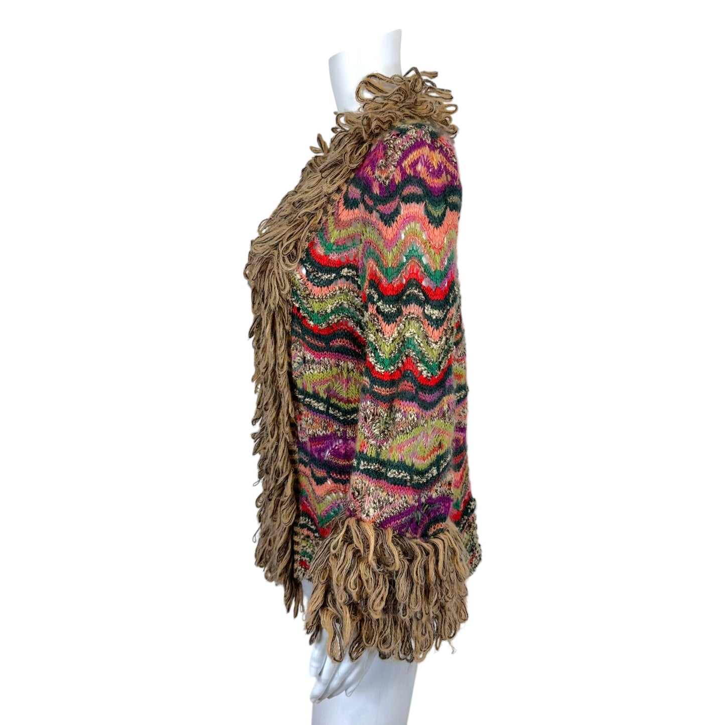 Missoni Pink & Green Multicolor Wool Knit Penny-Lane Style Cardigan