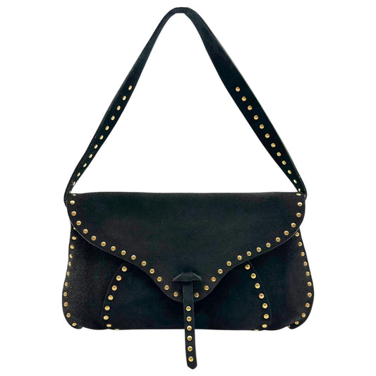 Celine Black Suede & Gold Studded Poulbot Bag