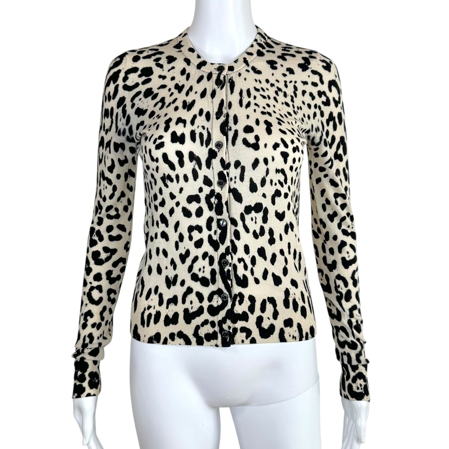 Dolce & Gabbana Black White Leopard Print Cashmere Cardigan