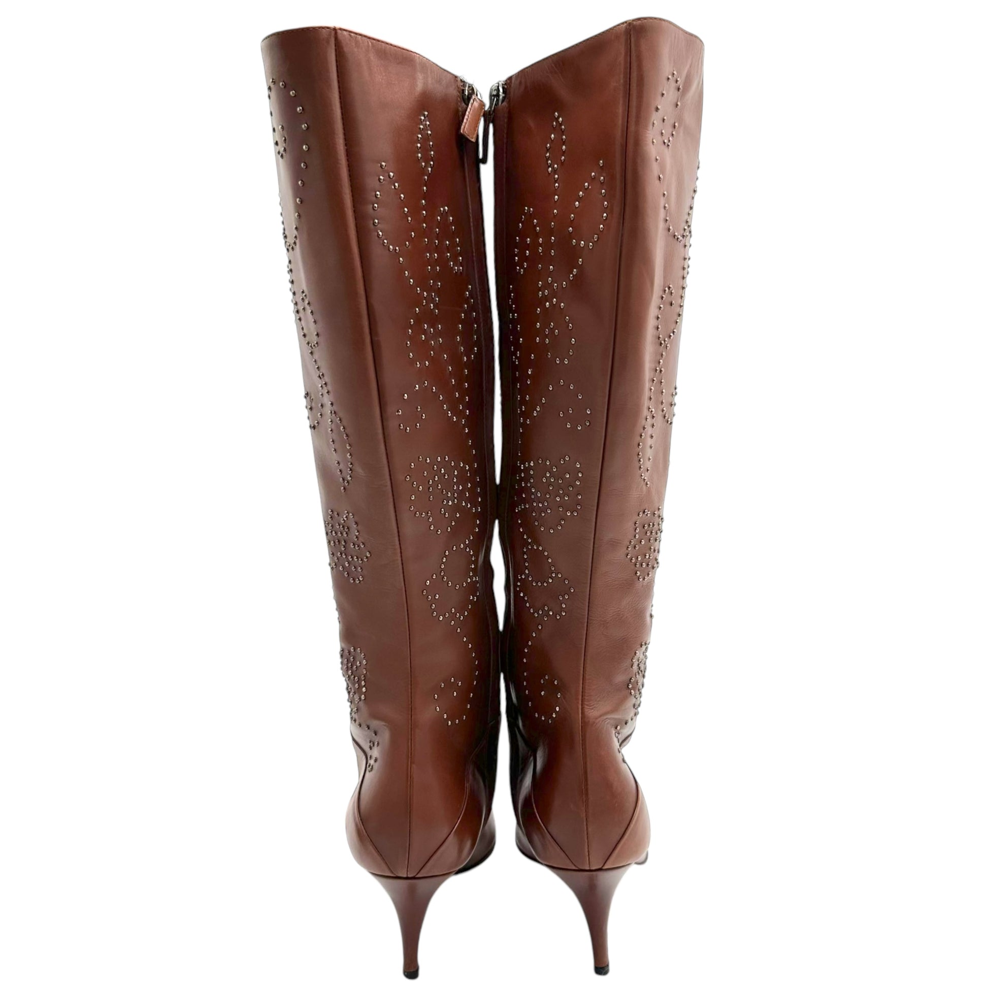 Oscar de la Renta Brown Studded Leather Boots - Outfit Repeater