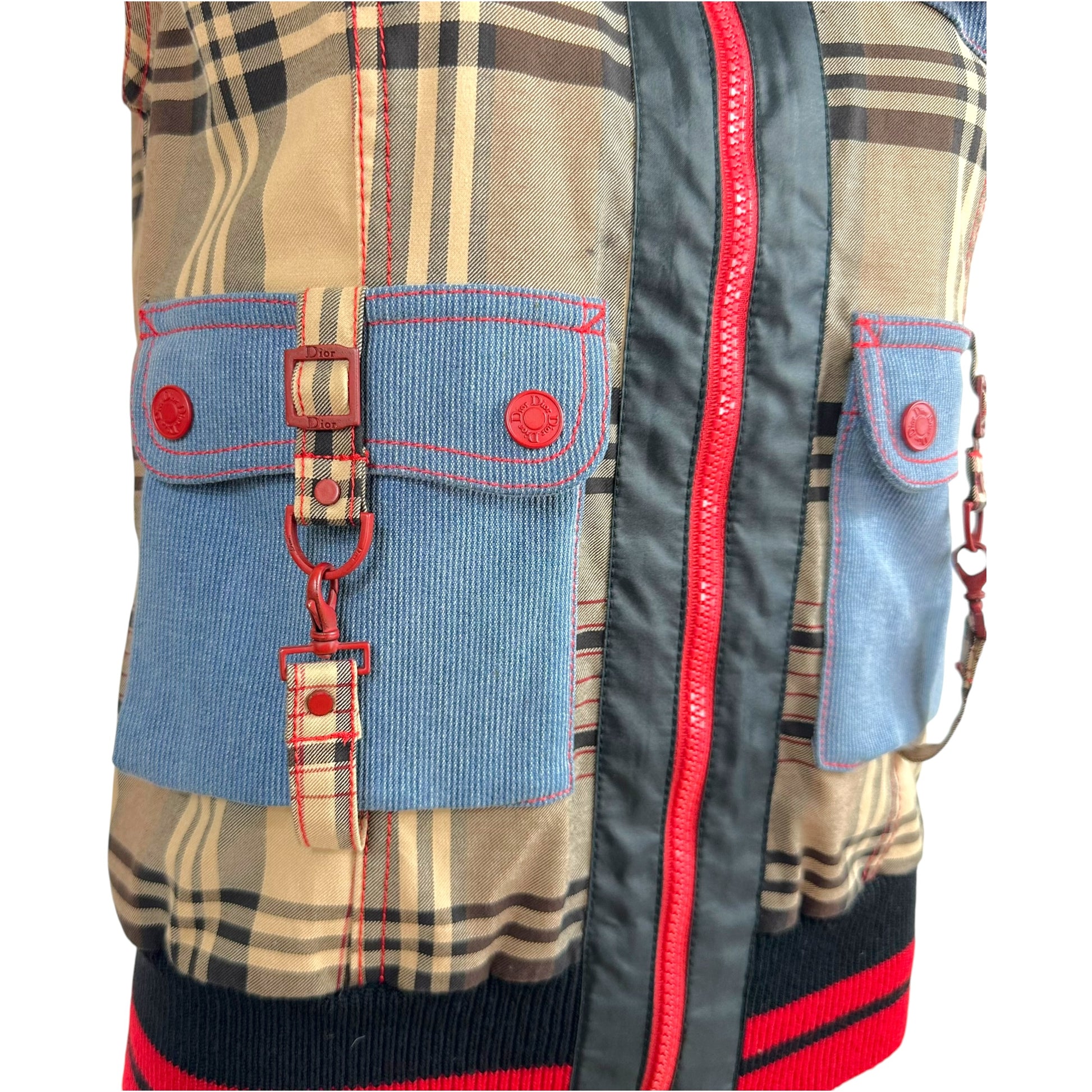 Christian Dior Multi-Pocket Sleeveless Vest Tan Plaid Denim