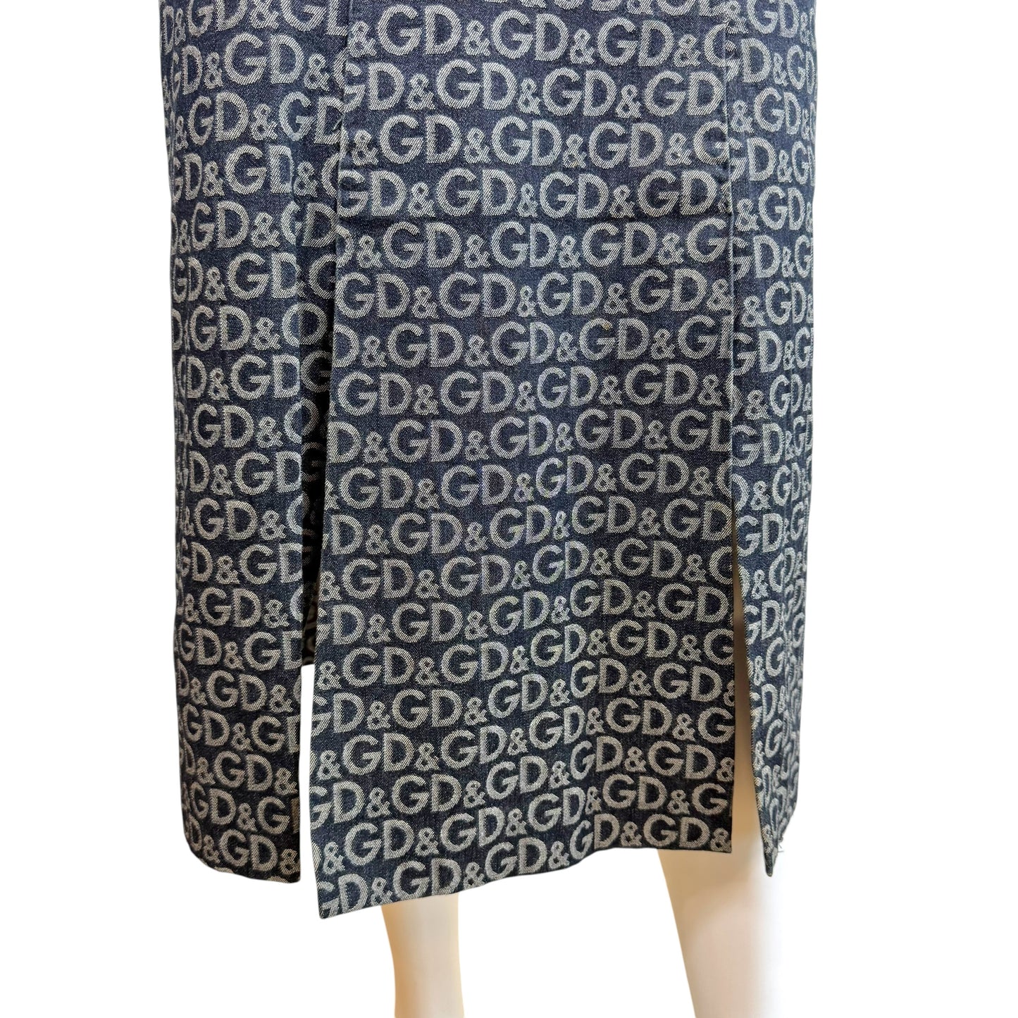 D&G Dolce & Gabbana Logo Print Denim Maxi Skirt