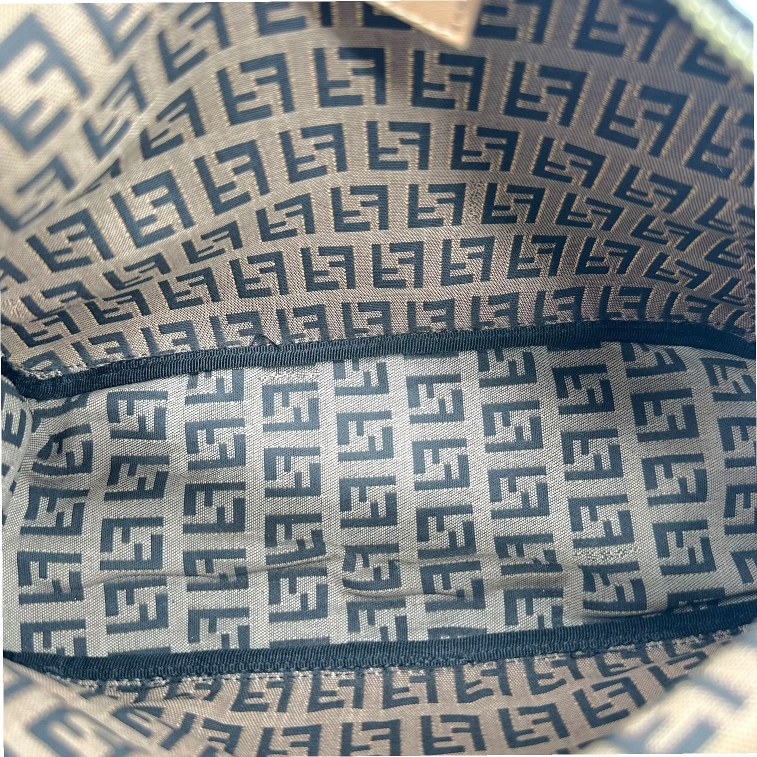 Fendi Black Zucchino Monogram Tan Leather Pochette Bag