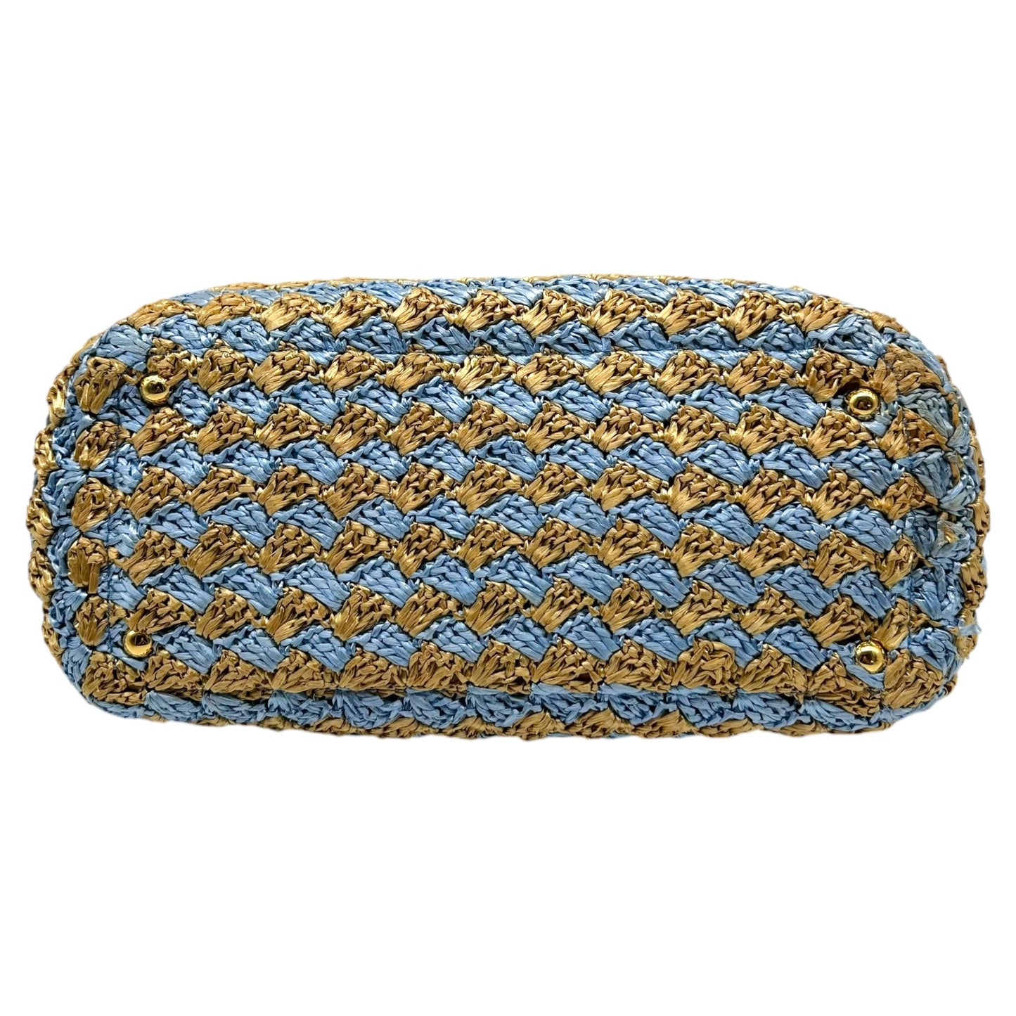 Prada Tan & Light Blue Woven Raffia Canapa Tote Bag