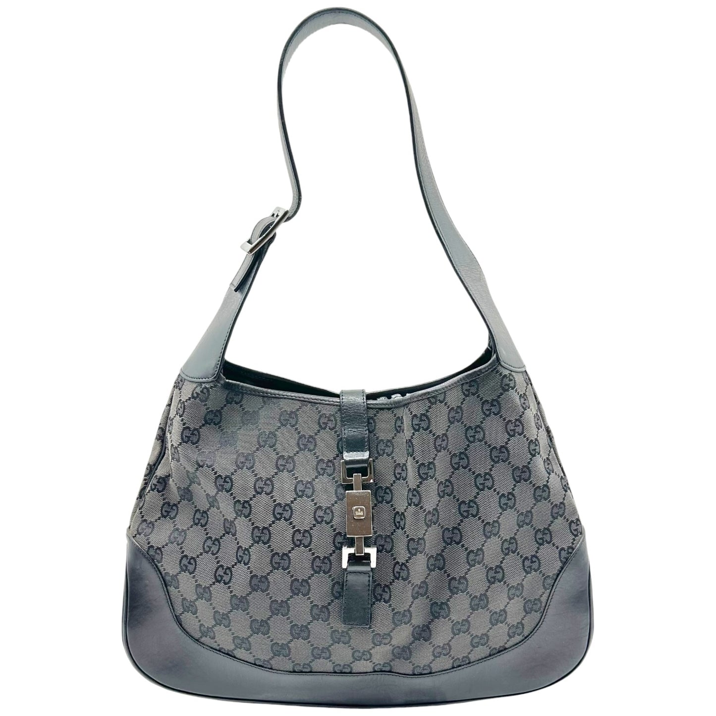 Gucci Large Jackie Shoulder Bag Gray Black Monogram