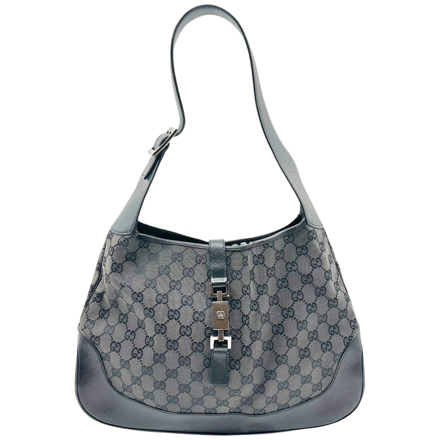 Gucci Large Jackie Shoulder Bag Gray Black Monogram