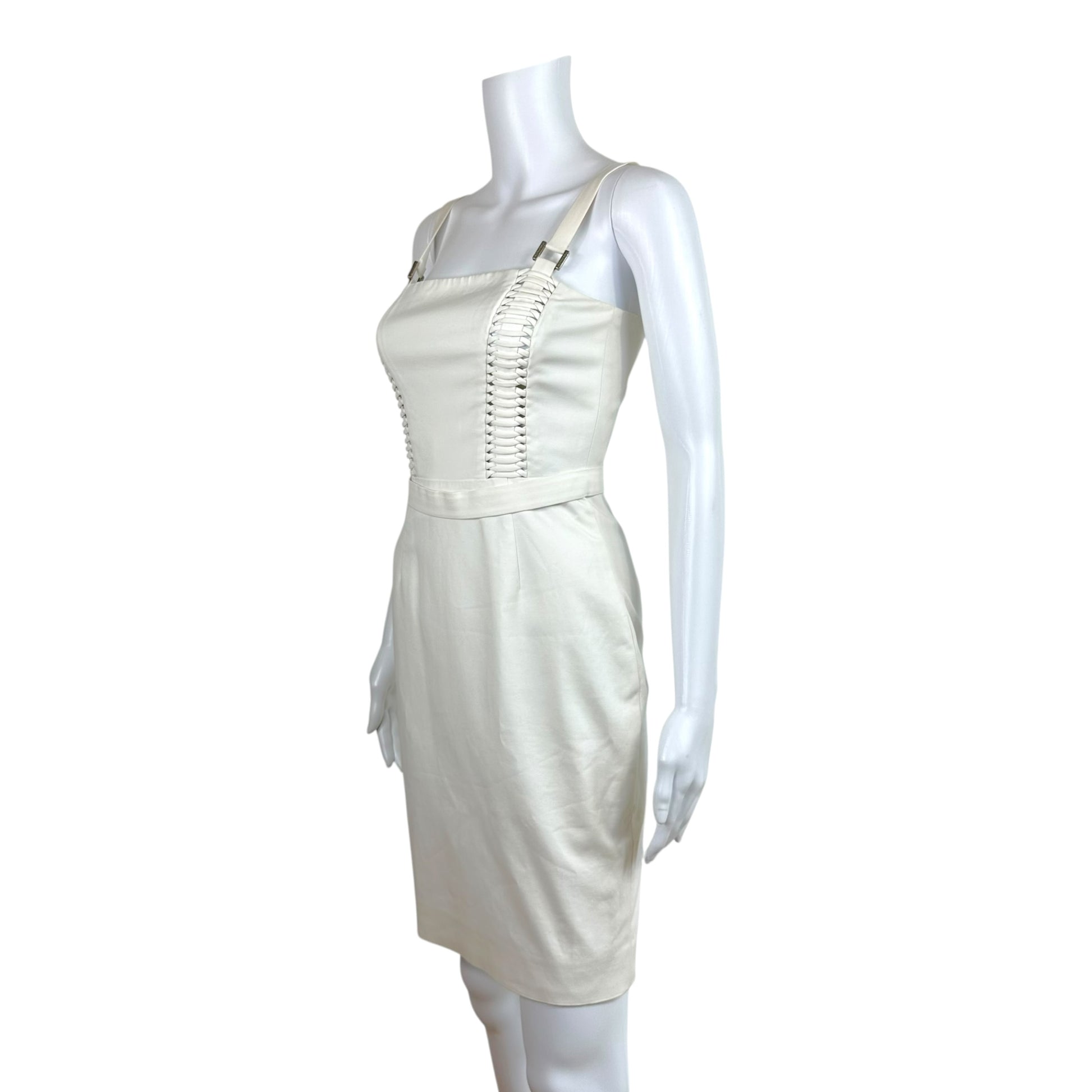 Gianni Versace White Lace Up Bustier Mini Dress