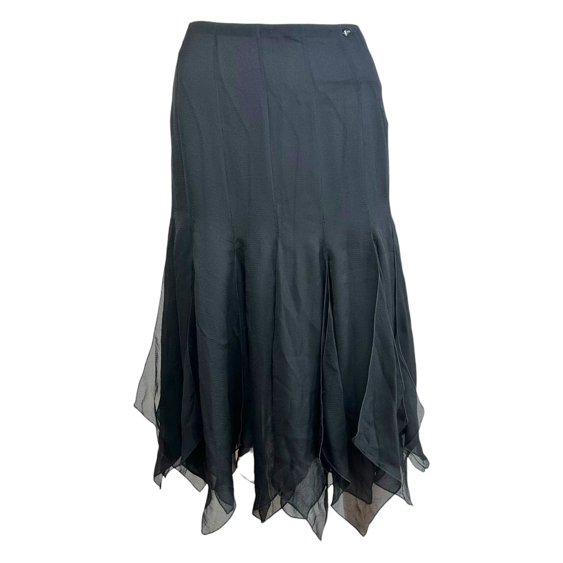 Chanel Black Silk Asymmetrical Hem Midi Skirt