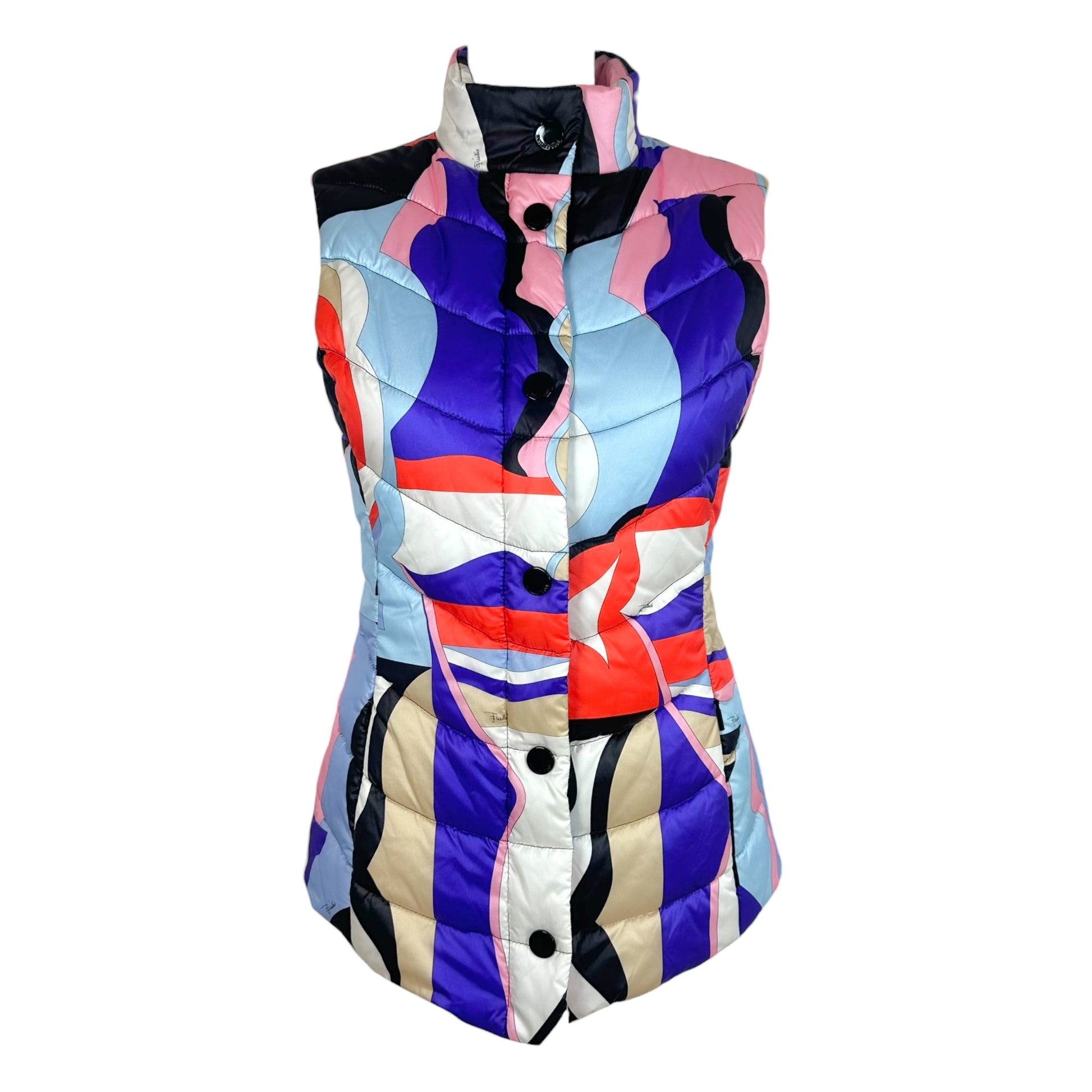 Emilio Pucci Down-Fill Vest Multicolor Printed High Collar