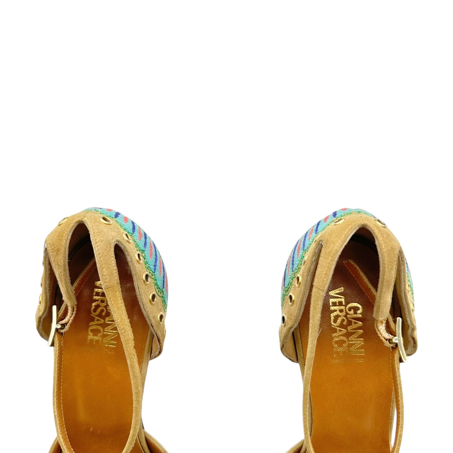 Versace Suede Embroidered Heel Pumps
