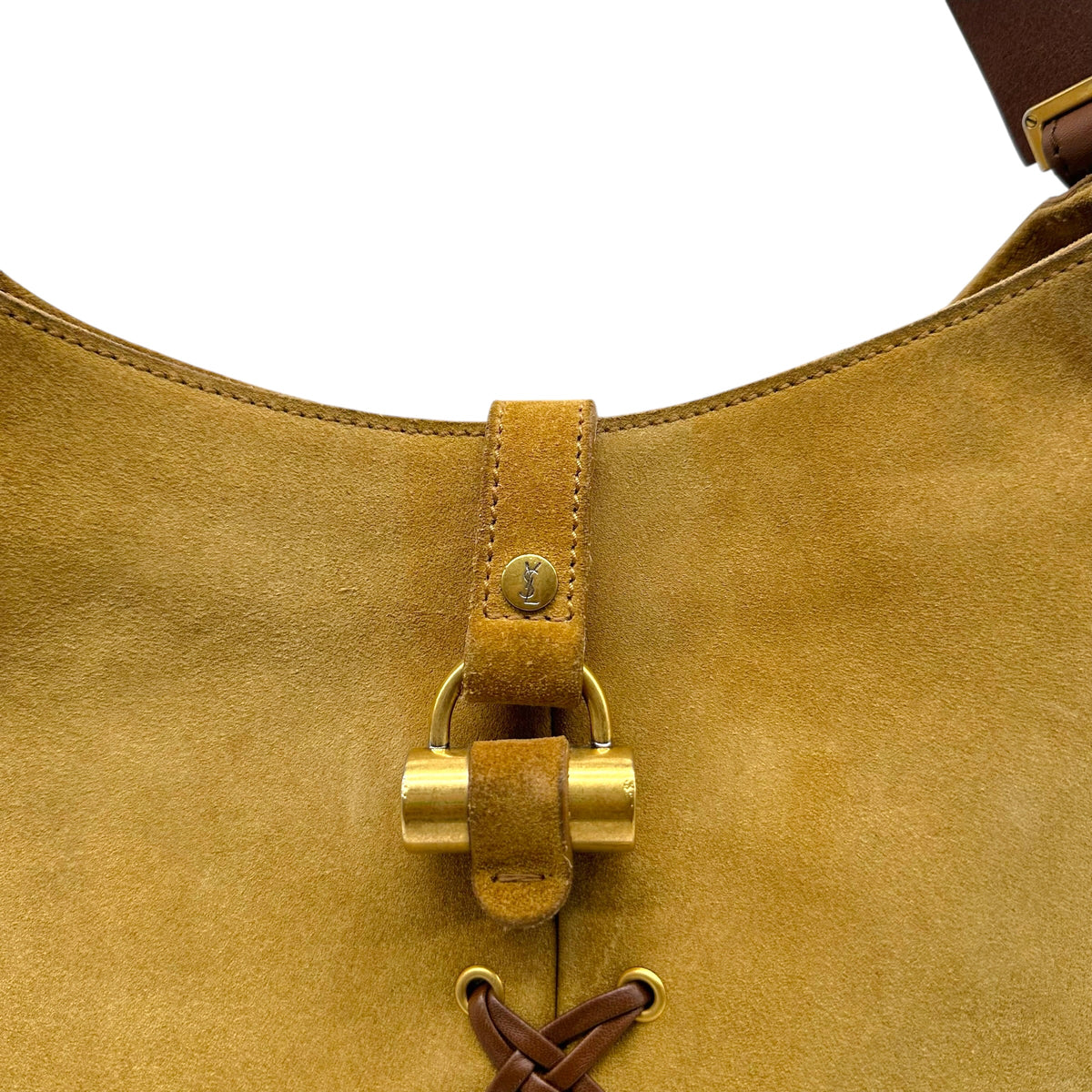 Yves Saint Laurent Brown Suede Cross-Stitch Shoulder Bag