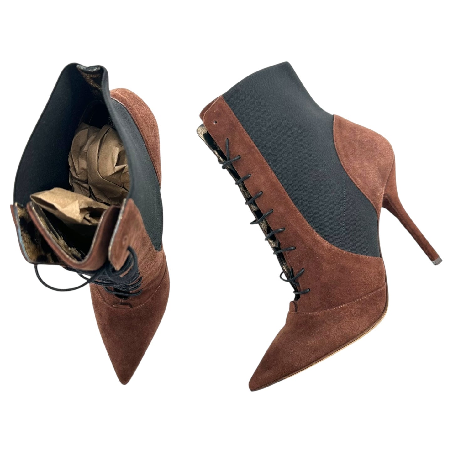 Dolce & Gabbana Brown Suede Lace Up Heeled Ankle Boots