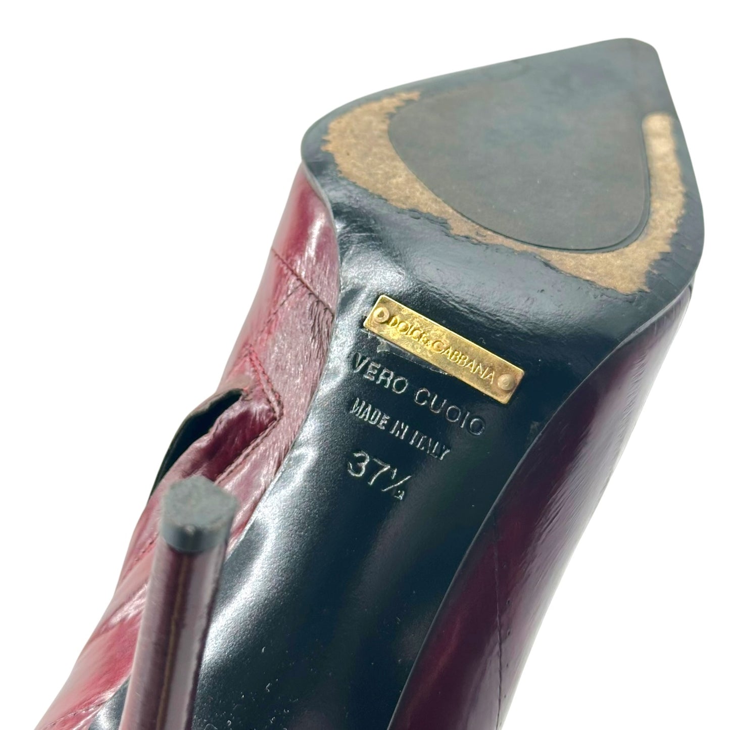 Dolce & Gabbana Burgundy Eel Skin Pointed Toe Knee High Heeled Boots