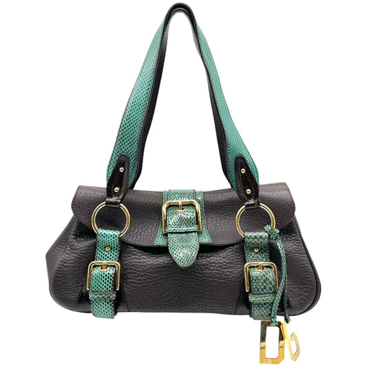 Dolce & Gabbana Teal Snakeskin Brown Leather Shoulder Bag