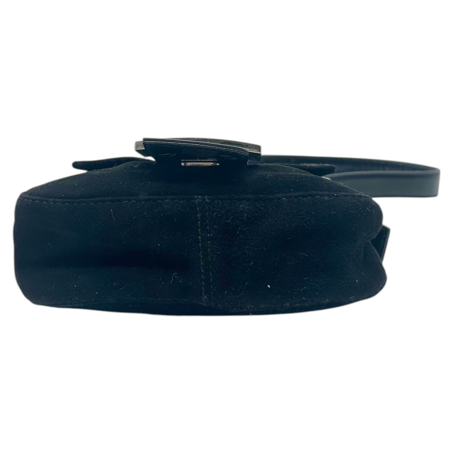 Fendi Black Suede Mini Baguette Bag with Red Buckle