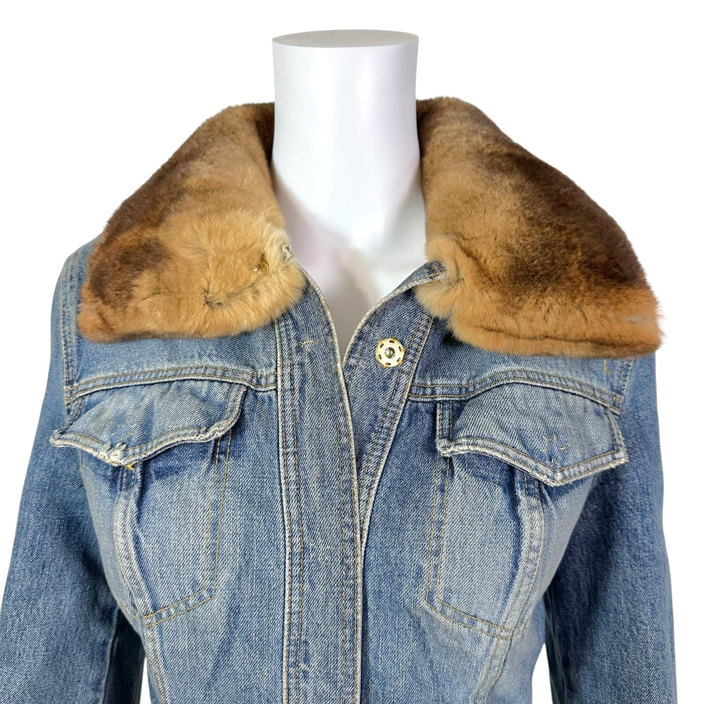 Dolce & Gabbana Brown Rabbit Fur Trim Denim Jacket