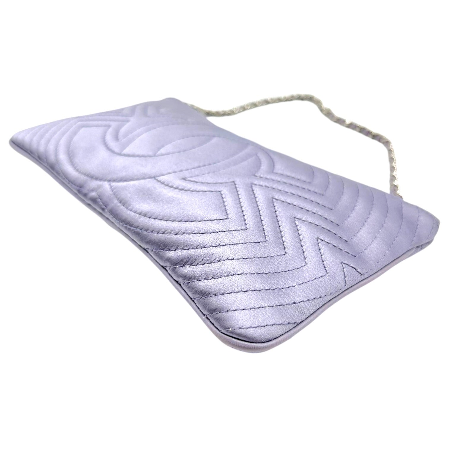 Chanel Silk Pochette Bag Light Purple Embroidered Logo