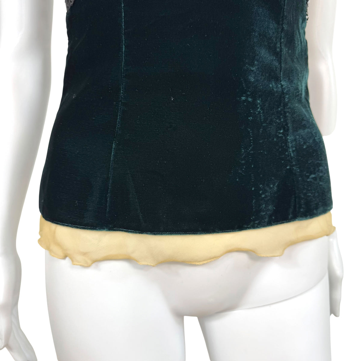 Dolce & Gabbana Forest Green Velvet & Sequin Embellished Lace Bustier Top