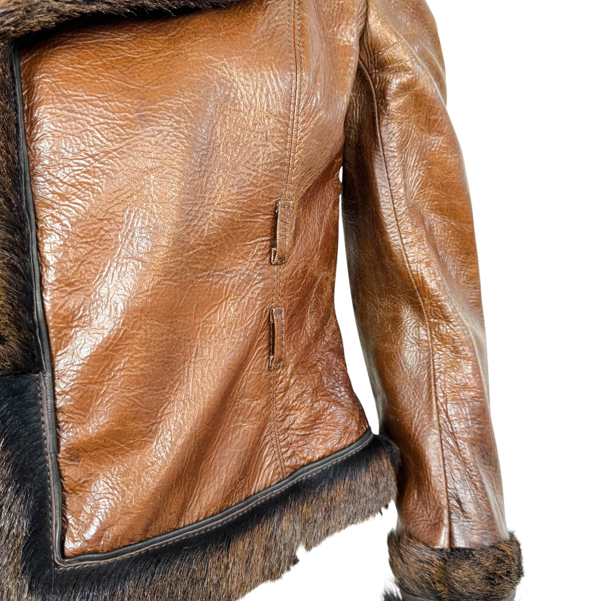 Dsquared2 Brown Leather & Fur Jacket