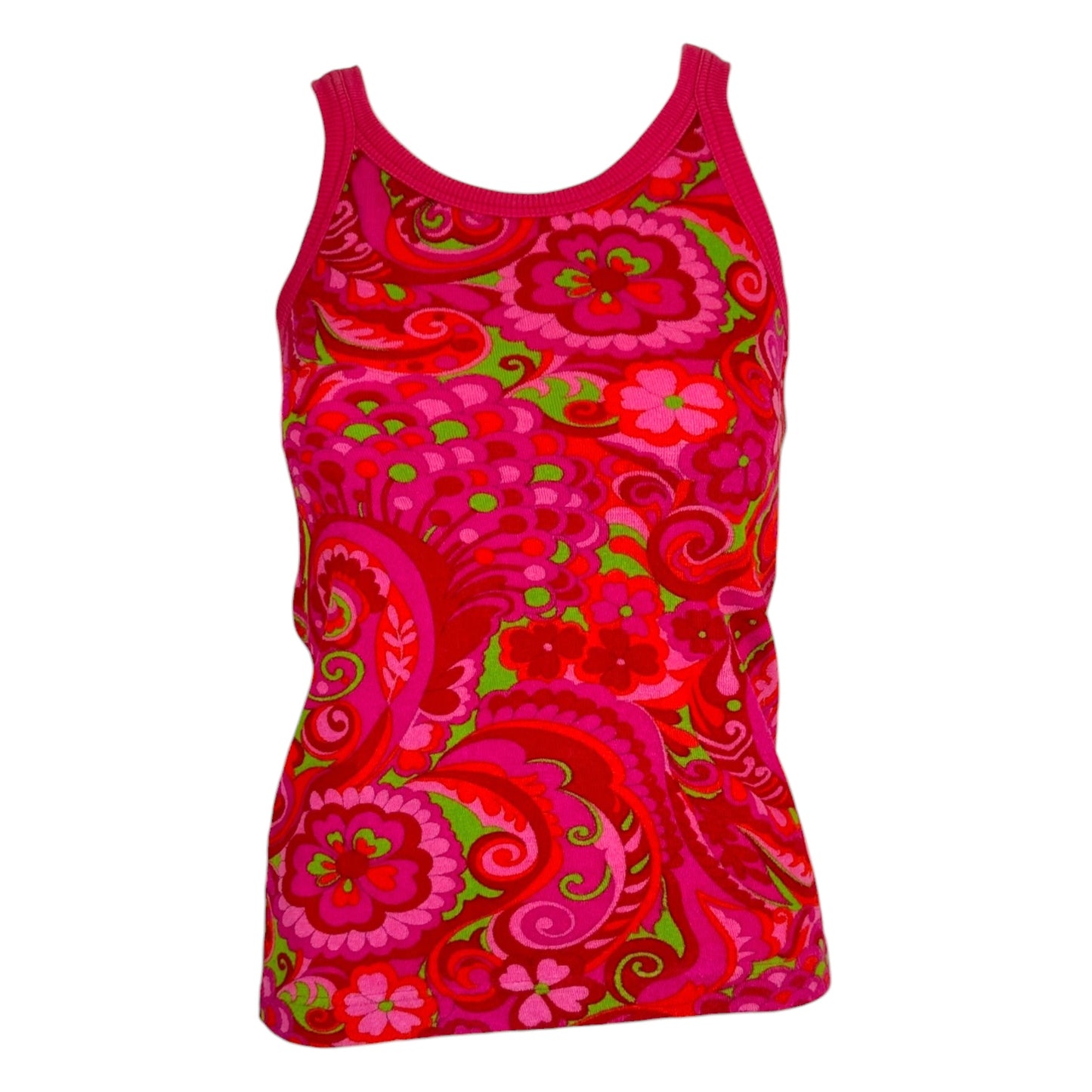 Dolce & Gabbana Bright Pink & Green Floral Print Terrycloth Tank