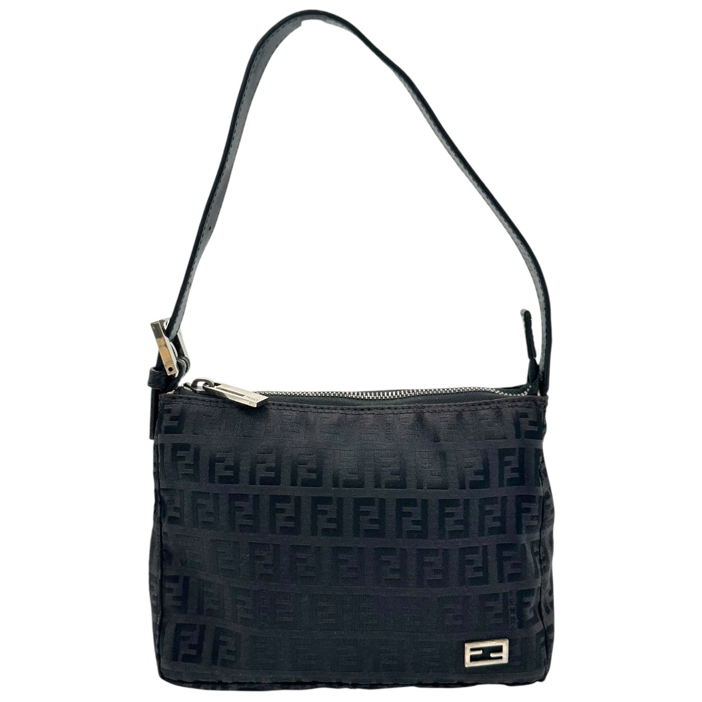 Fendi Black Zucchino Monogram Shoulder Pochette Bag