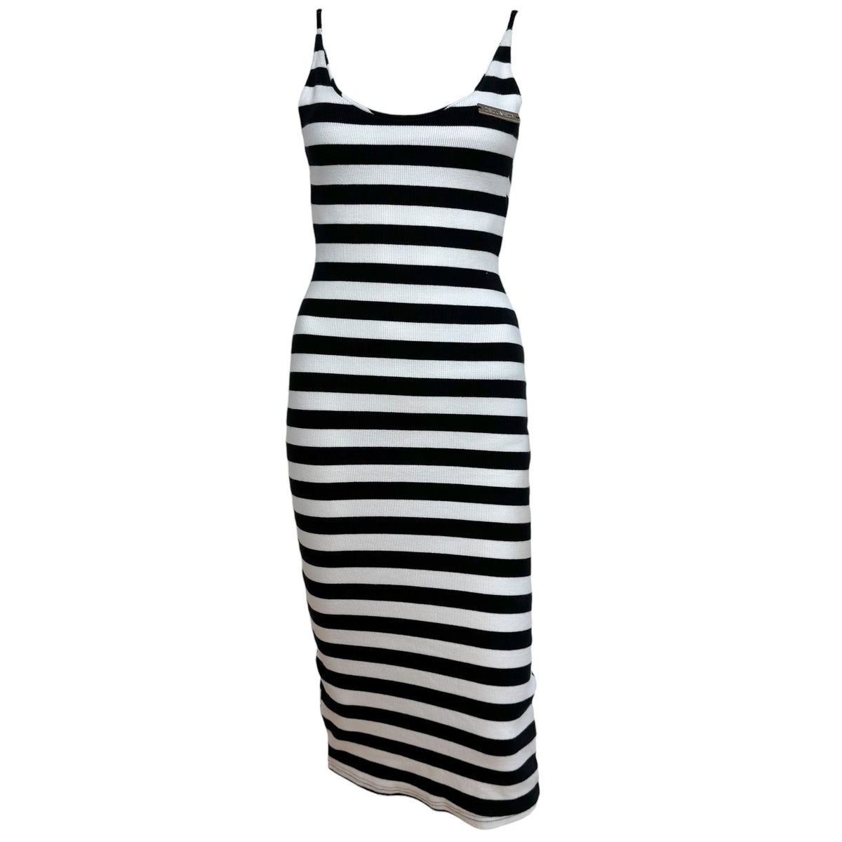 Dsquared2 Black And White Striped Midi Dress