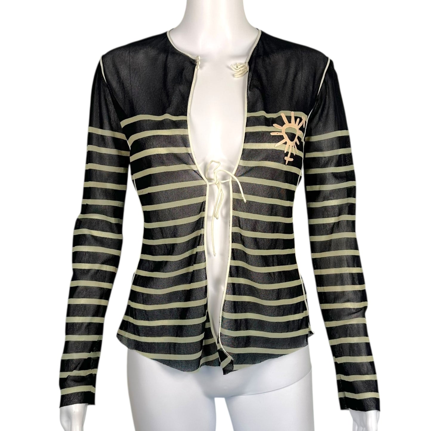 Jean Paul Gaultier Soleil Striped Tie-Front Mesh Cardigan Top