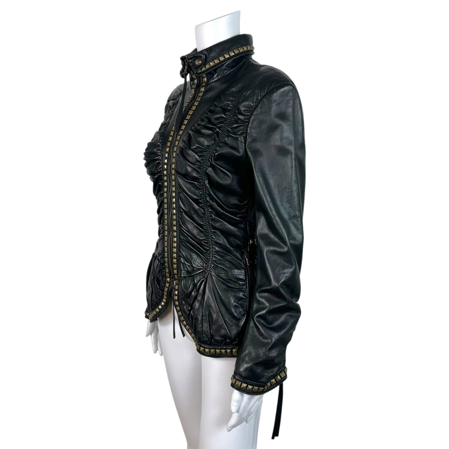 Roberto Cavalli Black Leather Studded Jacket