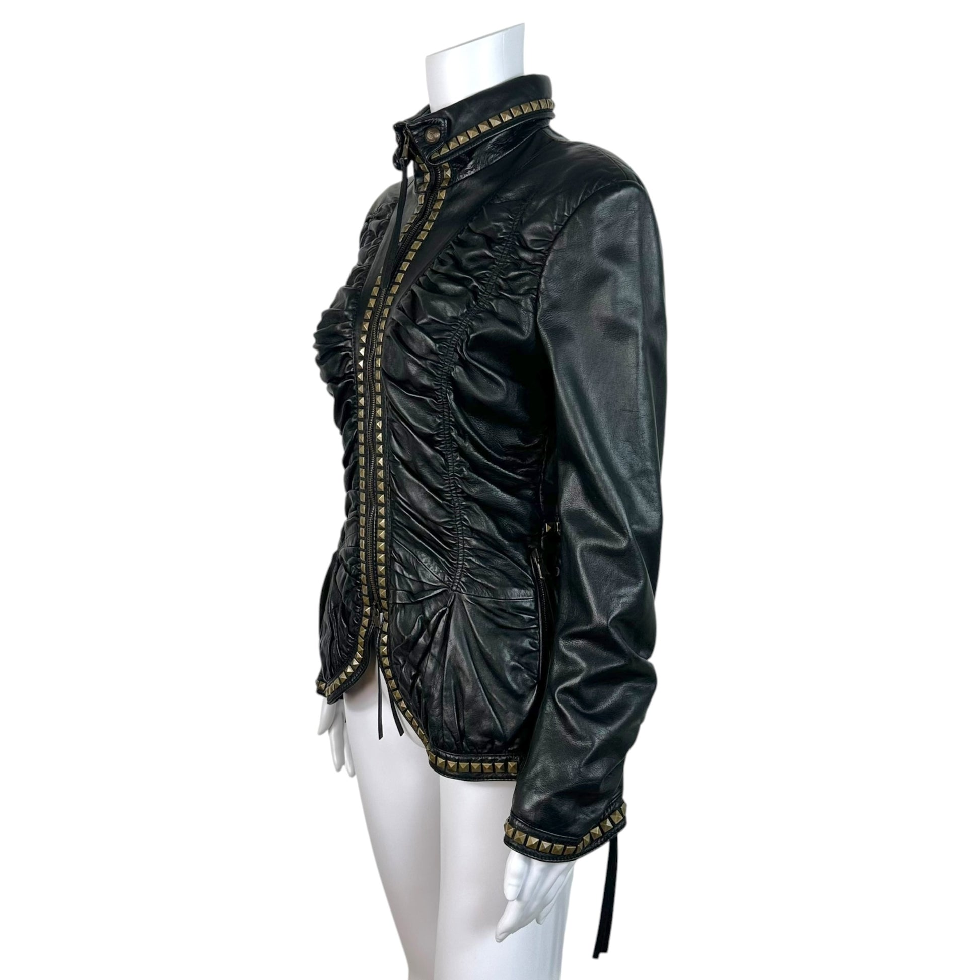 Roberto Cavalli Black Leather Studded Jacket