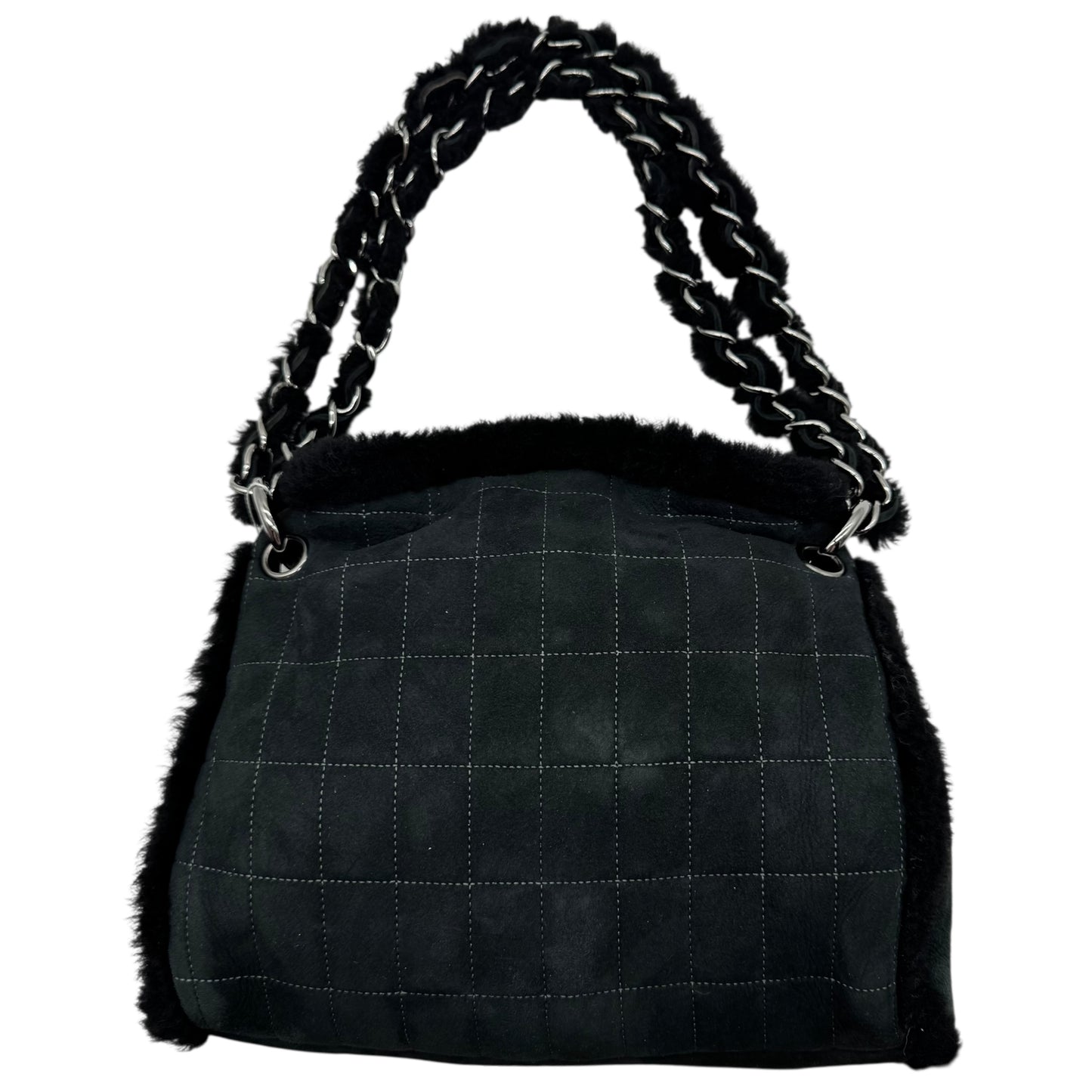 Chanel Black Shearling Quilted Logo Shoulder Bag 2005-06 - Outfit Repeater