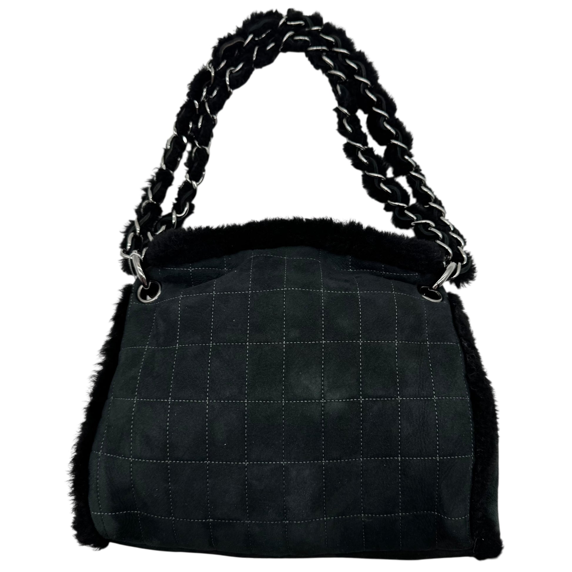 Chanel Black Shearling Quilted Logo Shoulder Bag 2005-06 - Outfit Repeater