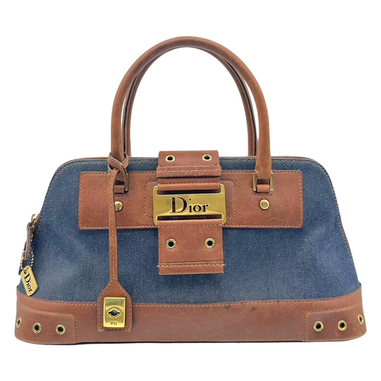 Christian Dior Denim Brown Leather Handbag