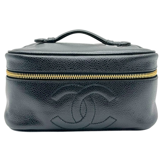 Chanel Black Caviar Leather Short Rectangle Vanity Bag 80-90's