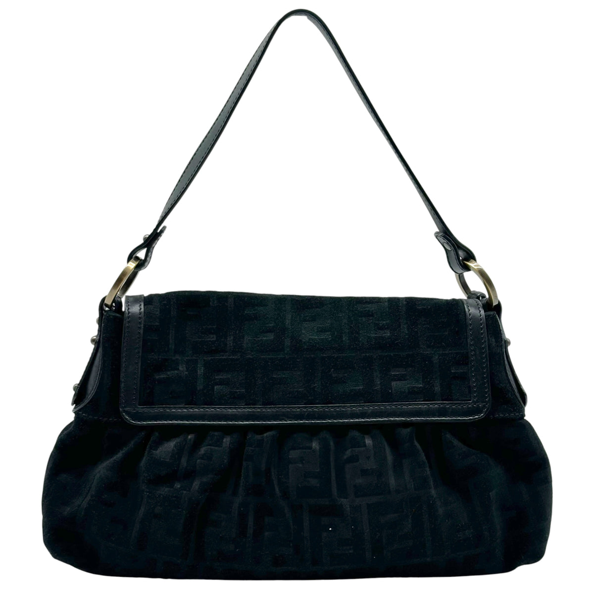 Fendi Black Suede Zucca Monogram Shoulder Bag