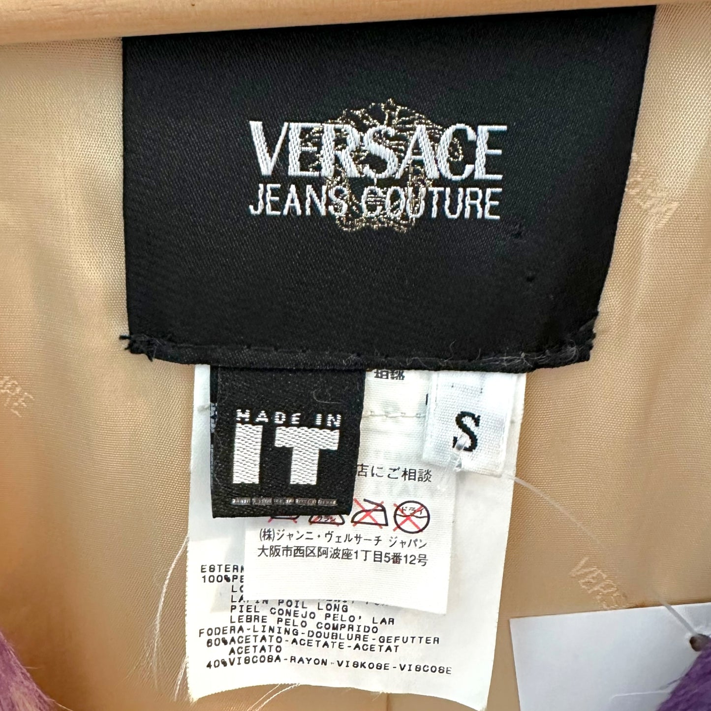 Versace Jeans Couture Purple Dyed Rabbit Fur Mid-Length Coat