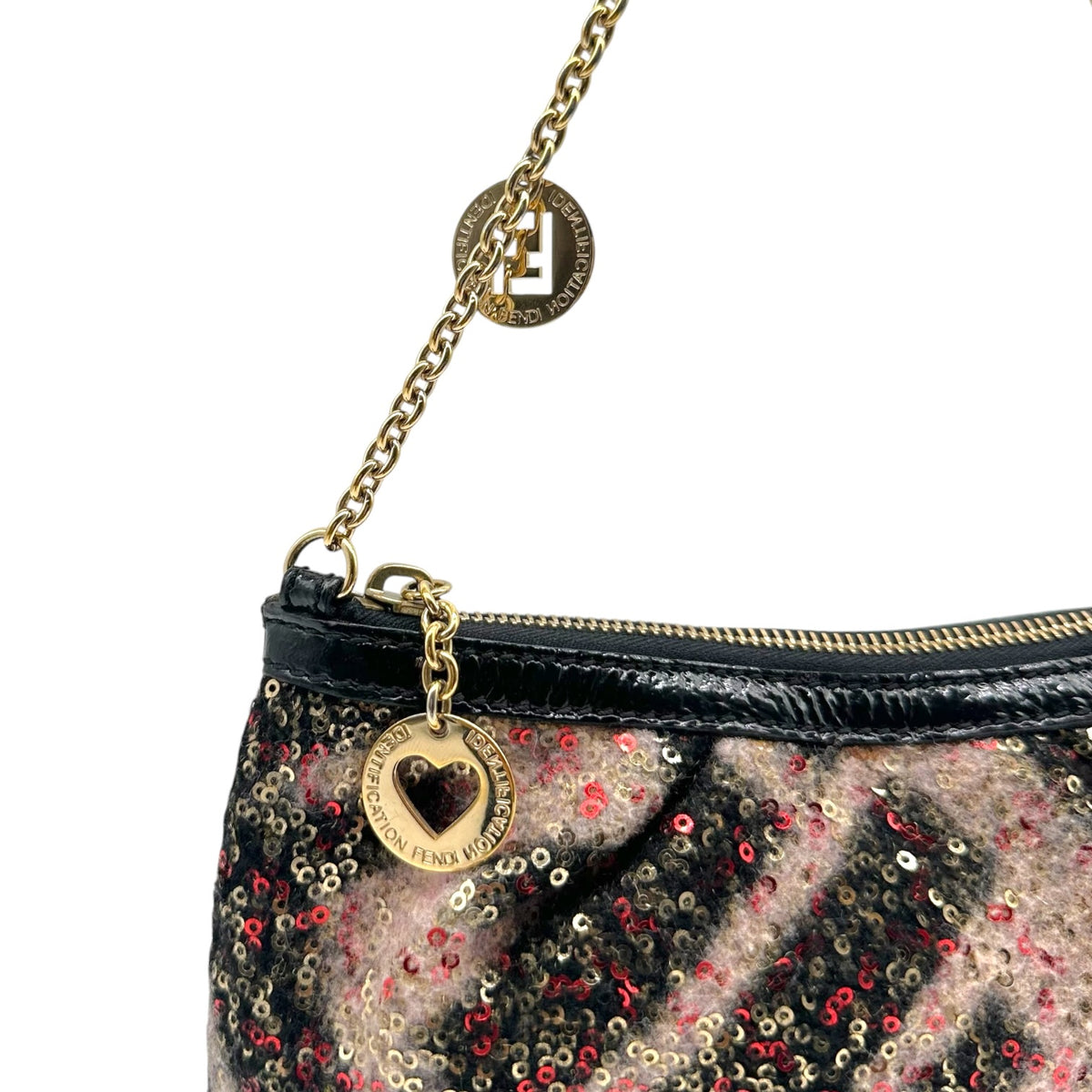 Fendi Pochette Bag Pink Black Sequin Wool