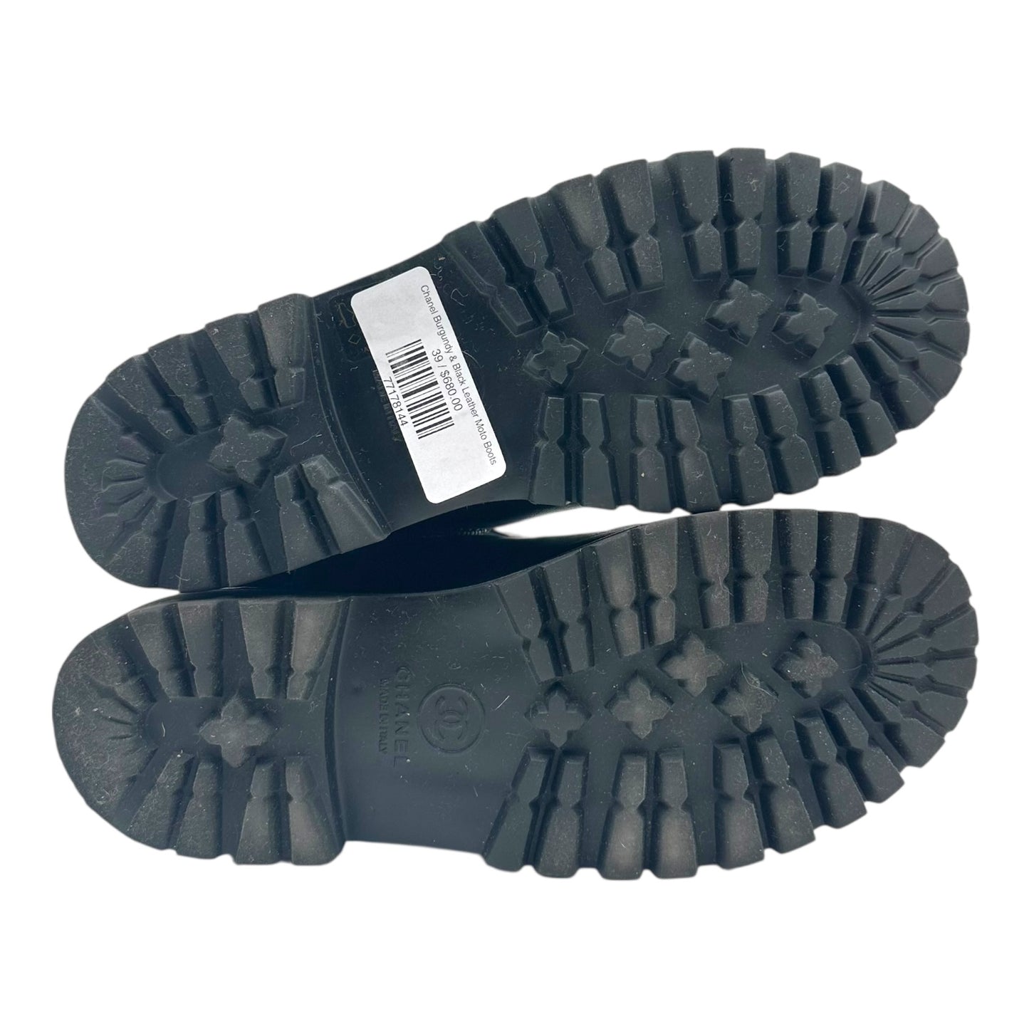 Chanel Burgundy & Black Leather Moto Boots