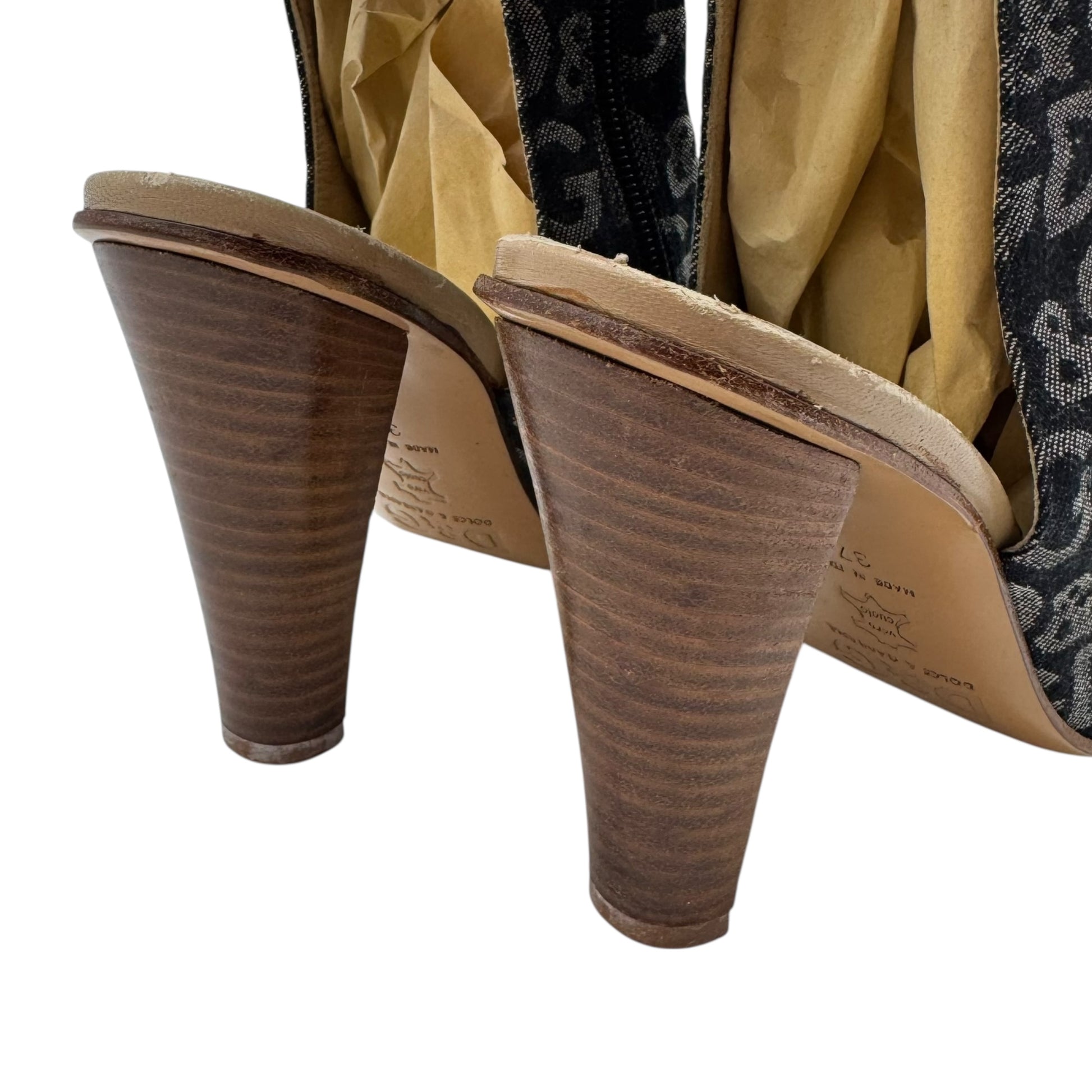 D&G Dolce & Gabbana Denim Logo Open Toe Heeled Boots - Outfit Repeater