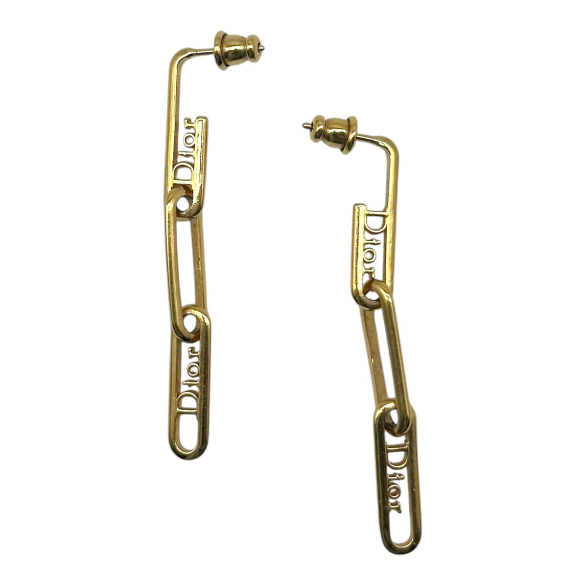 Christian Dior Gold Logo Paper Chain Dangly Earrings