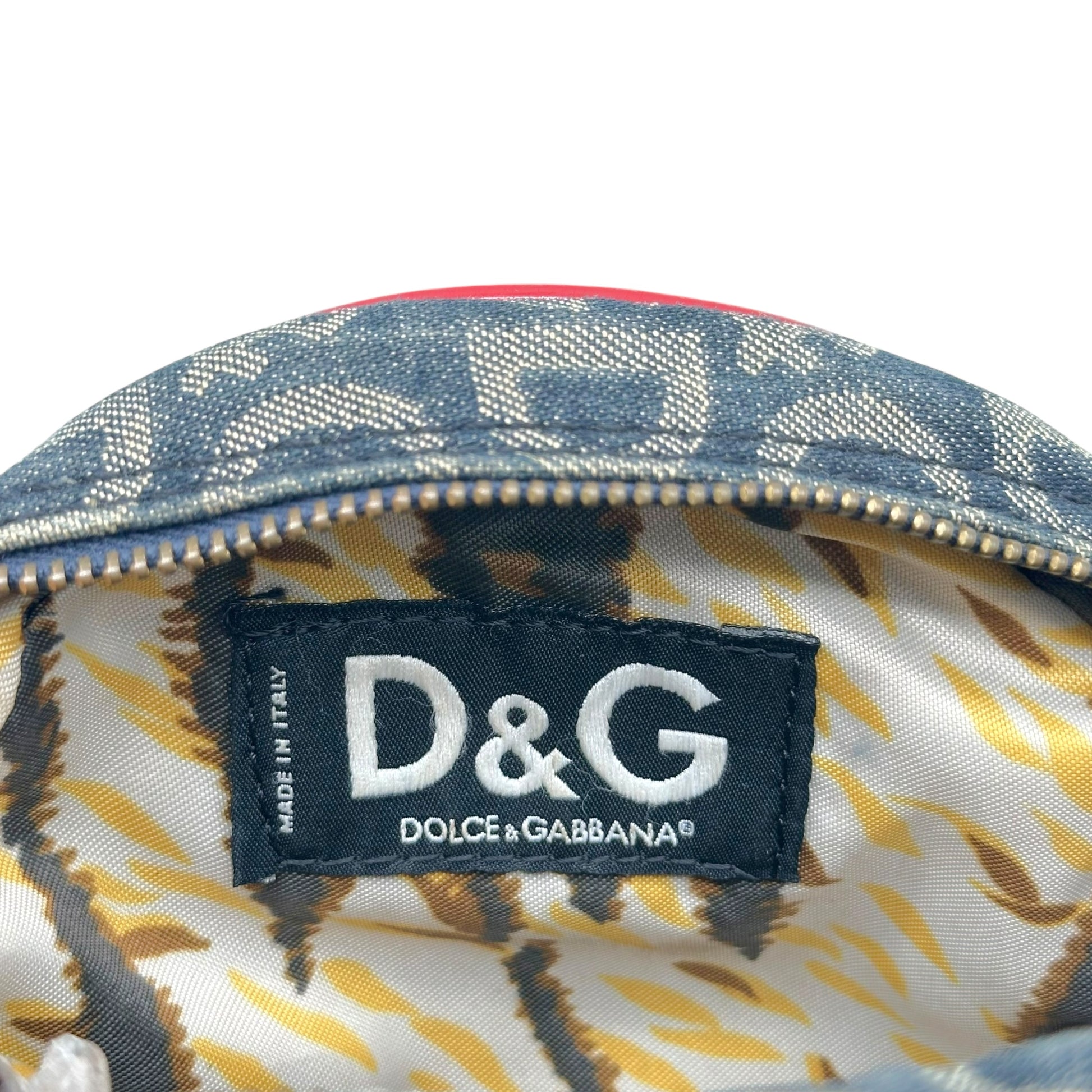 D&G Denim Logo Red Leather Mini Circle Crossbody Bag
