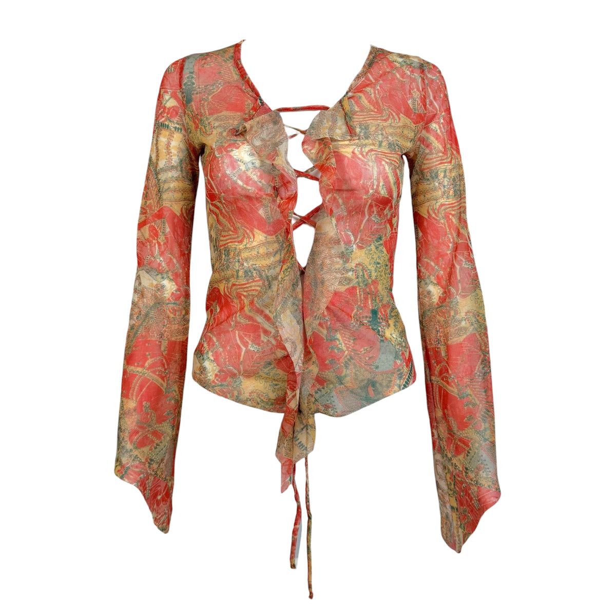 Jean Paul Gaultier Red Beige Paisley Print Mesh Top
