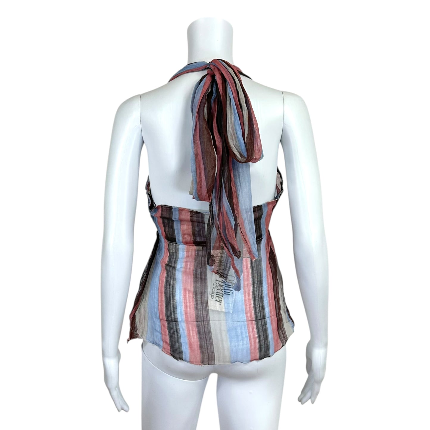 D&G Dolce & Gabbana Light Blue & Pink Sheer Striped Halter Top NEW