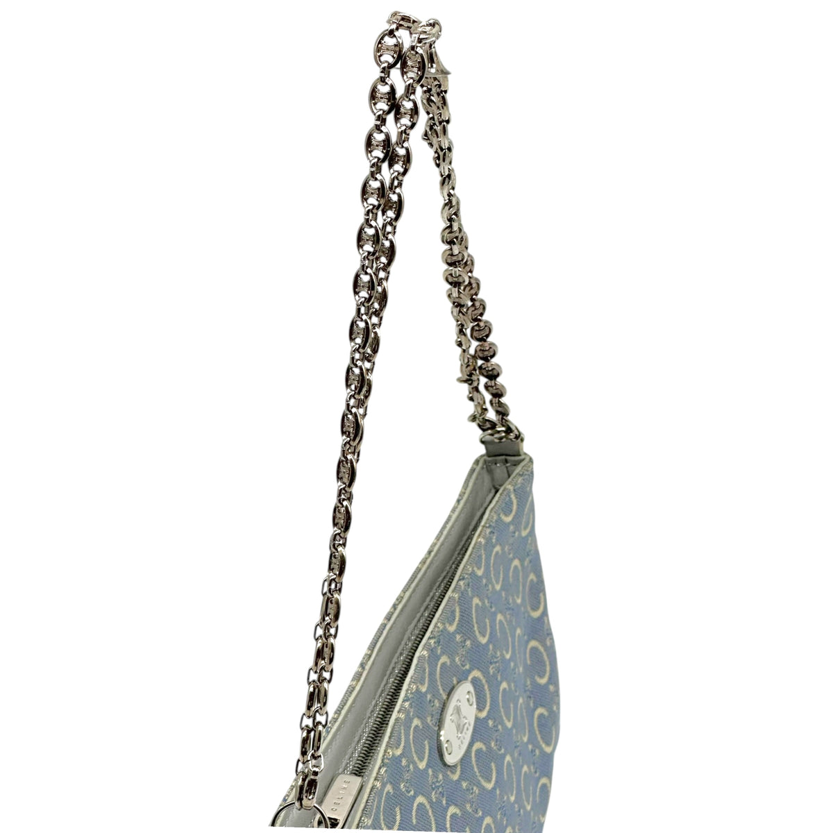 Celine Pochette Bag Light Blue Monogram Canvas Chain Strap